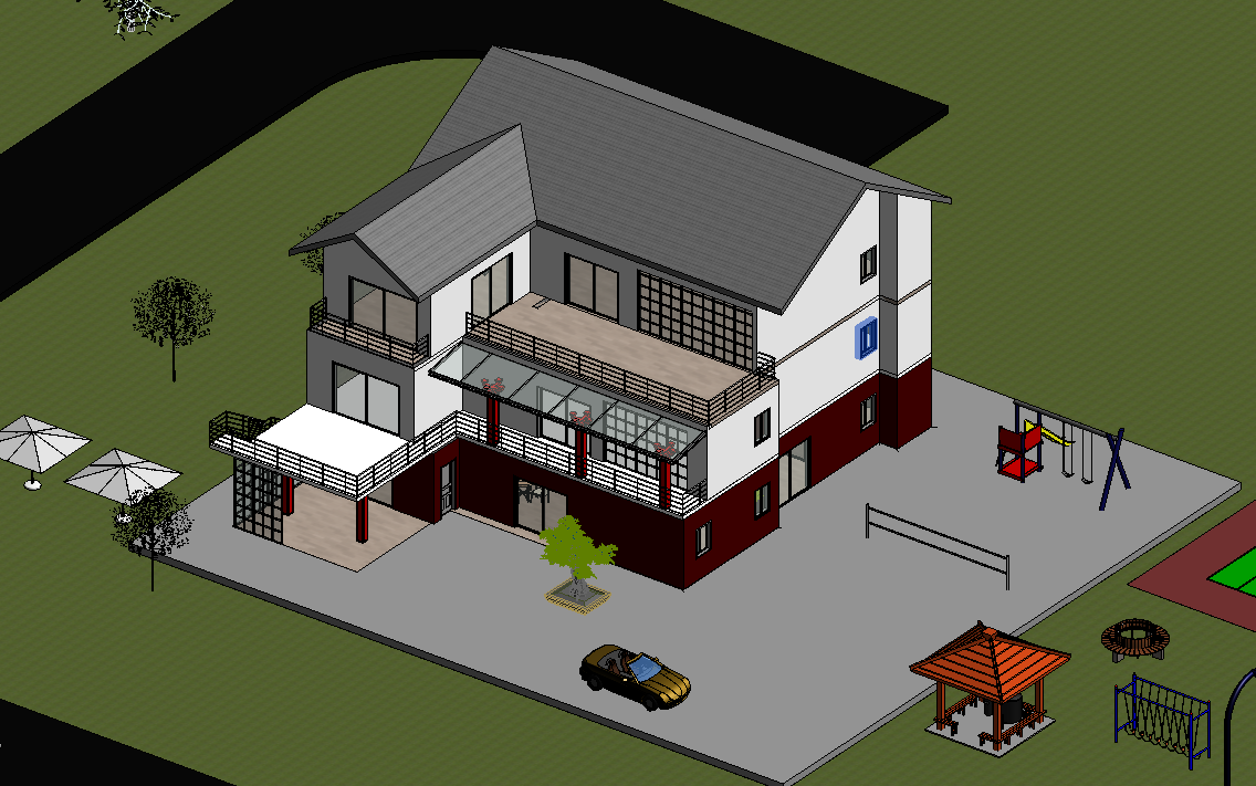 revit小别墅模型bim高质量三层别墅房子成品带渲染无图纸