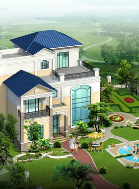 Revit2016欧式小别墅BIM三维建模成品三层模型含CAD图纸