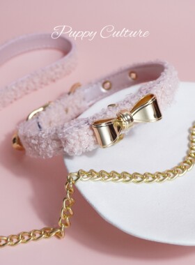 奶油泰迪毛绒牵引绳项圈