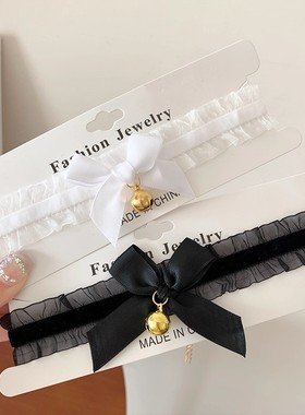 蕾丝蝴蝶结铃铛choker项圈女