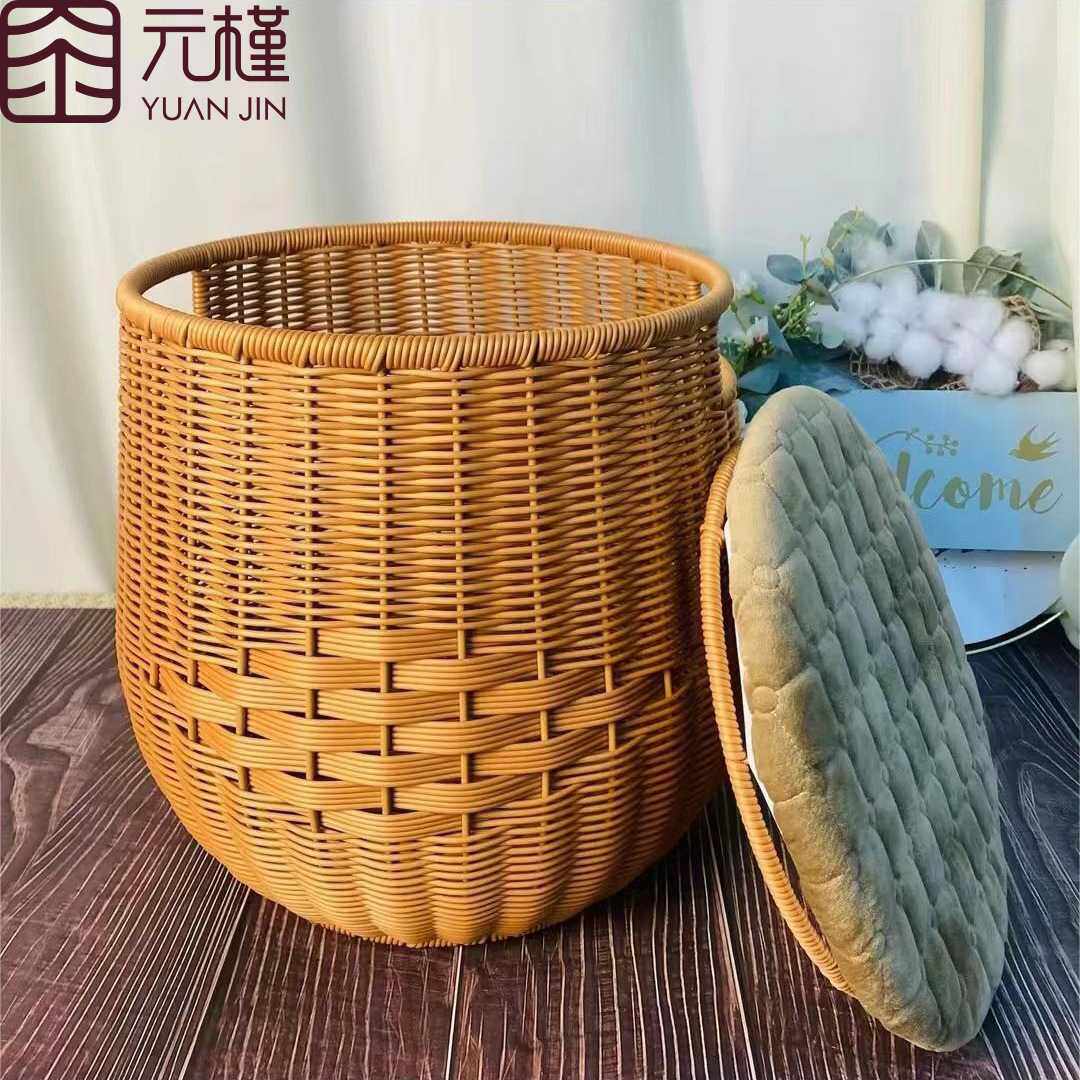 YUANJIN元槿/家用大号仿藤编坐凳换鞋凳圆形脏衣桶收纳桶收纳