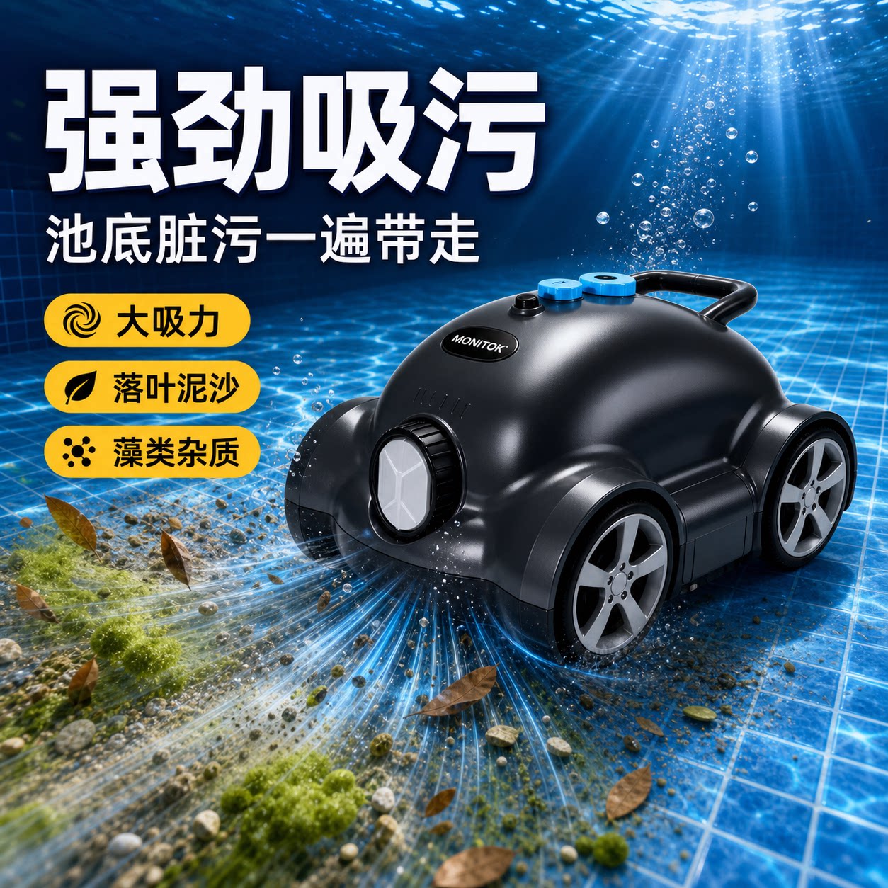 水下清洁机器人池底吸污机清洁吸尘器游泳池吸污机全自动水龟无线