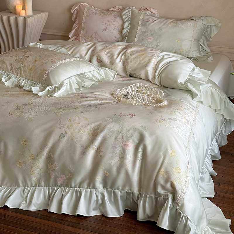 法式复古风天丝四件套2025新款轻奢花边被套床单夏季凉感高端床品