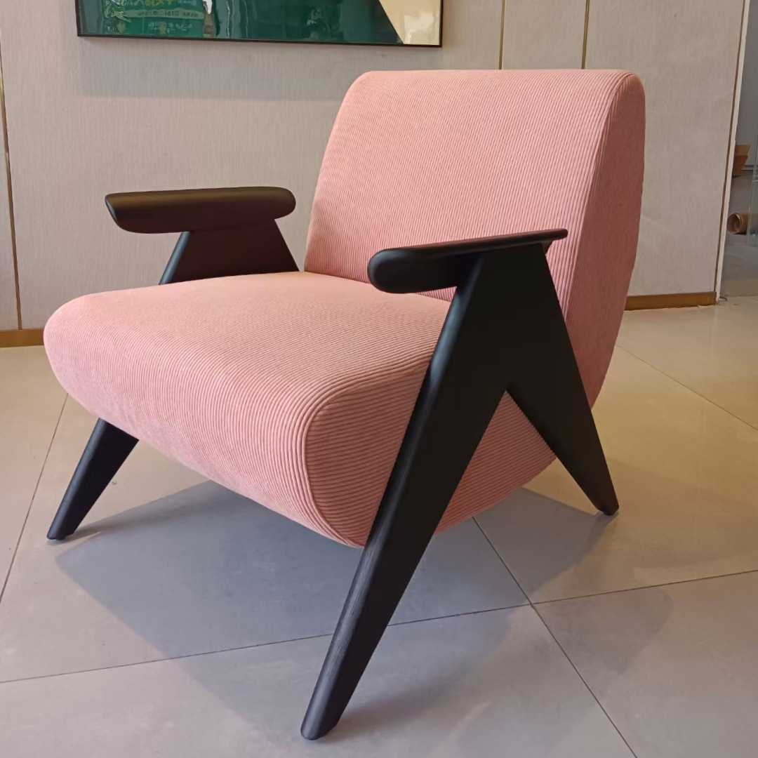 沙发椅中古轻法式复古单人沙发椅客厅阳台卧室设计师实木休闲椅子