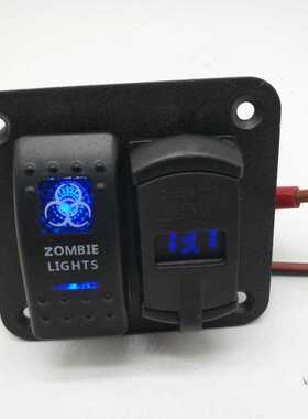 改装车船开关面板5P ON-OFF+开关式双USB带电压数显ED灯颜色可选