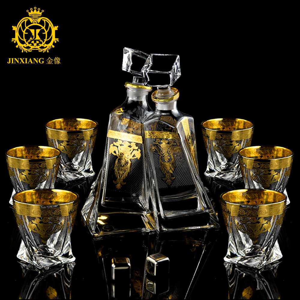 金像 跨境波西米亚威士忌酒具套装 复古轻奢厚底透明玻璃酒樽现货