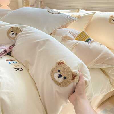 2025新款全棉毛巾绣蝴蝶结猫咪、熊仔伙伴系列四件套