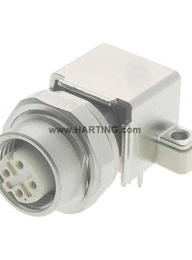 Harting浩亭 21033814412       4极直角通孔 M12 连接器插头 母
