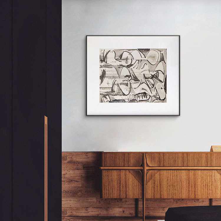 黑白客厅装饰画 抽象小众玄关墙面餐厅挂画后现代大幅样板间壁画