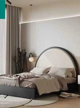 2025新款设计悬月丝绒床双人主卧布艺床家用现代黑色侘寂风欧式床