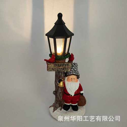 太阳能红衣主教装饰树脂工艺品红鸟路灯发光摆饰圣诞老人庭院摆件