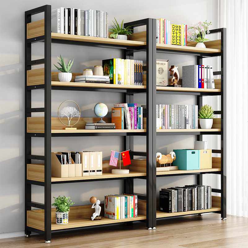 简易家用书架落地收纳架钢木货架儿童储物架子铁艺多层书柜置物架