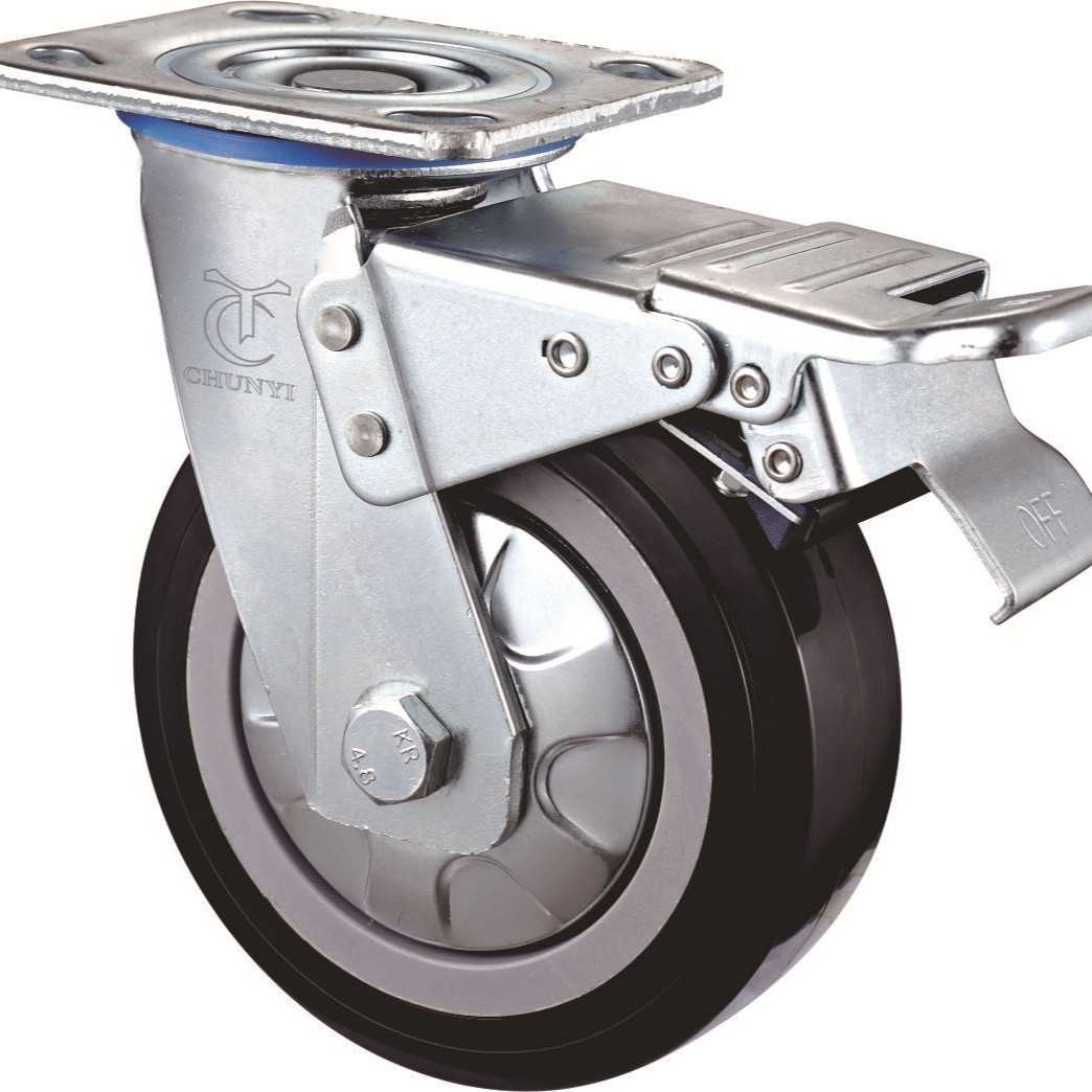 重型4/5/6/8寸方边PVC材质万向带刹车手推车工具箱板车脚轮