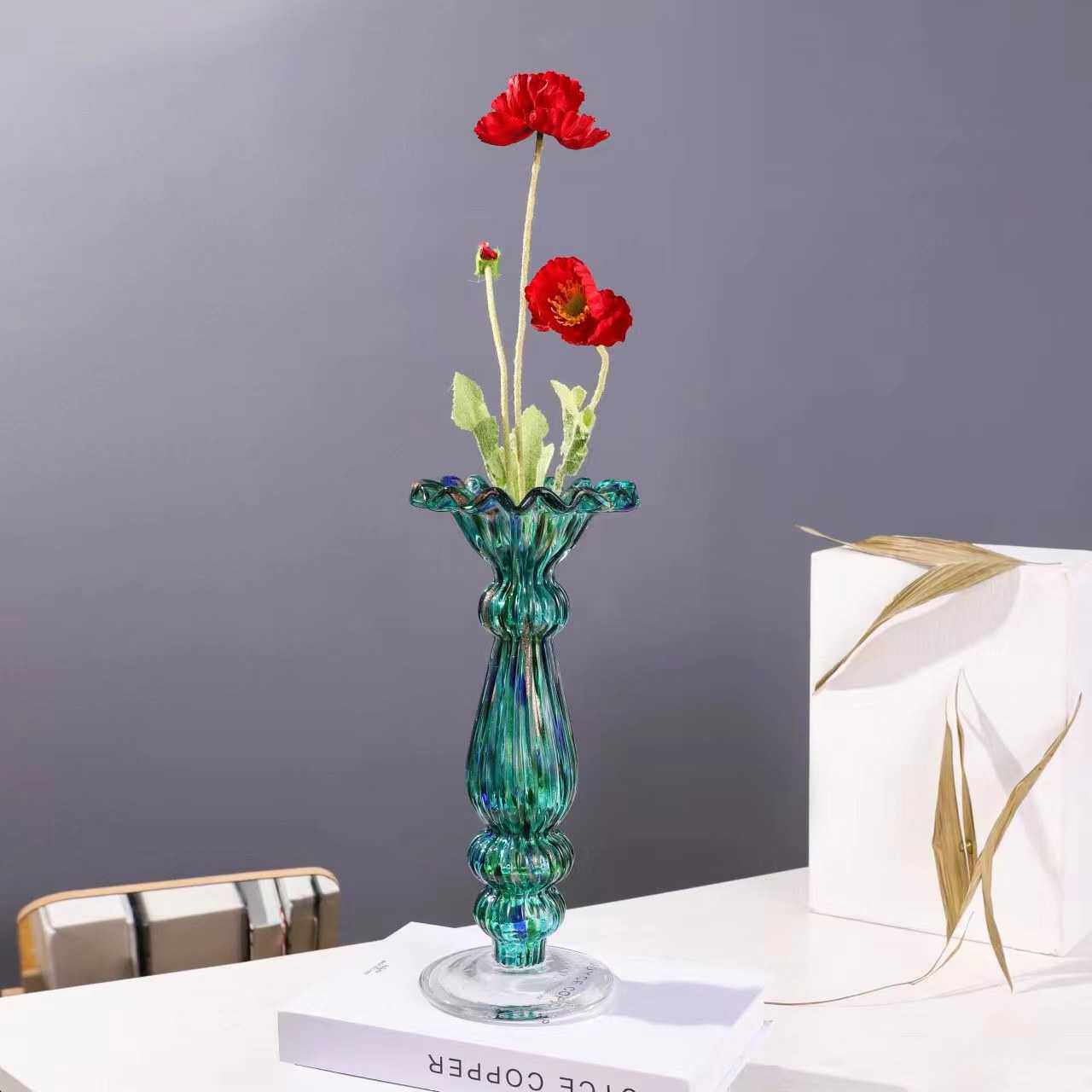 欧式创意玻璃花瓶玻璃烛台客厅餐桌家居插花工艺品摆件