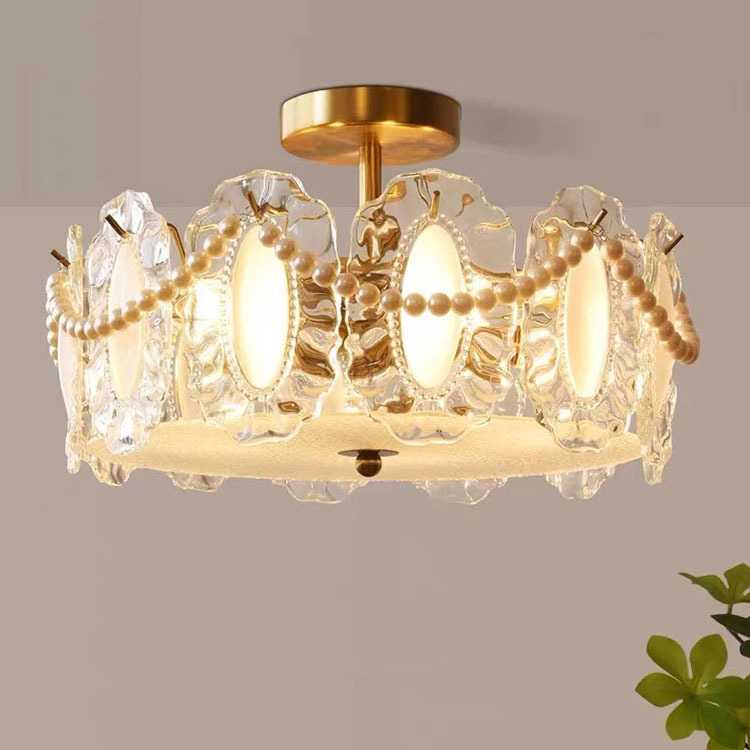 法式轻奢水晶珍珠云雾吸顶灯复古房间灯设计师艺术浪漫温馨主卧灯