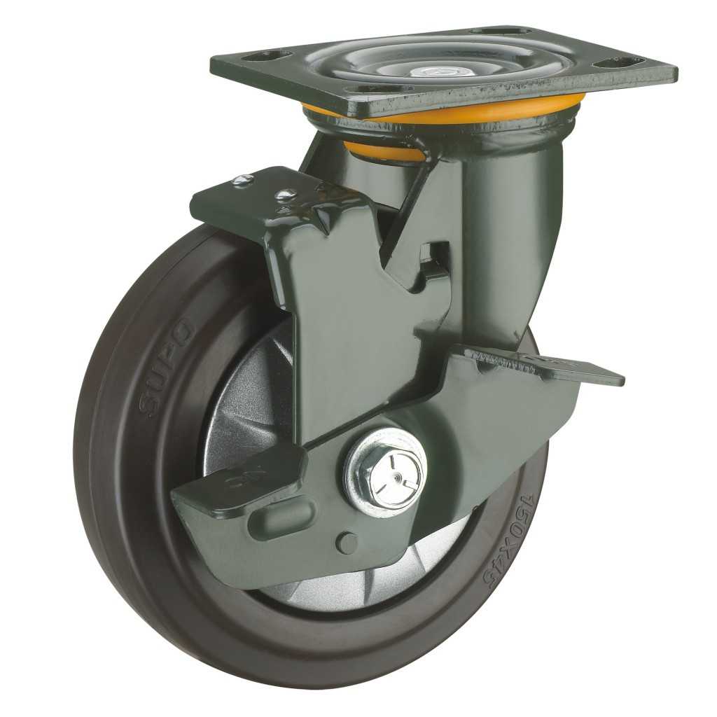 4寸 万向 橡胶 静音 带边刹车 SUPO向荣工业脚轮J07S-01C-100-522