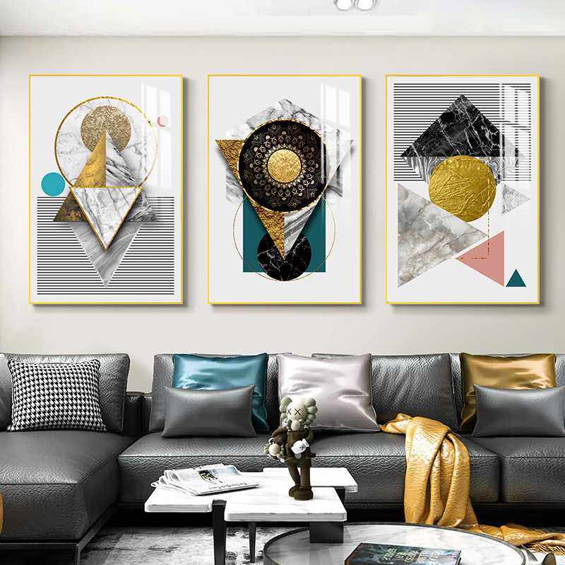 深圳大芬油画村的画现代简约客厅装饰画三联画橙色抽象壁画挂画