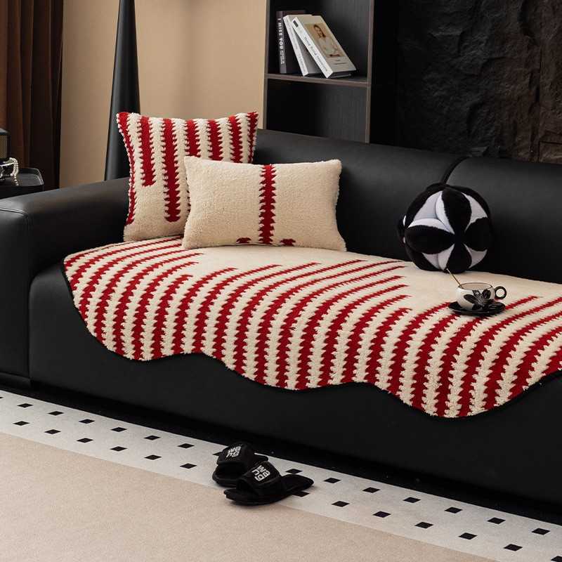 北欧轻奢风沙发垫秋冬款防滑耐脏沙发盖布不规则毛绒加厚沙发垫子