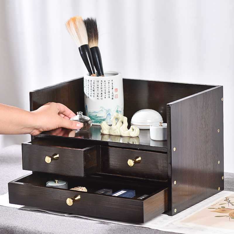 创意中国风学生用文房四宝书法多用桌面楠竹置物架收纳展示架书架