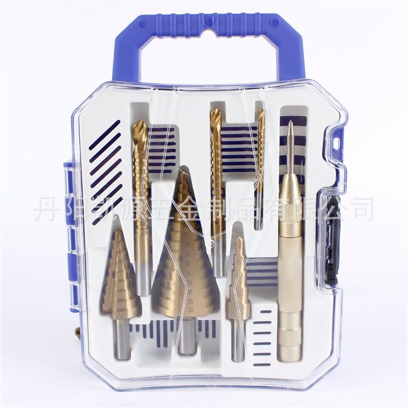 6件套宝塔钻头套装7件套阶梯钻中D心冲三角柄木工钻头组合工具跨