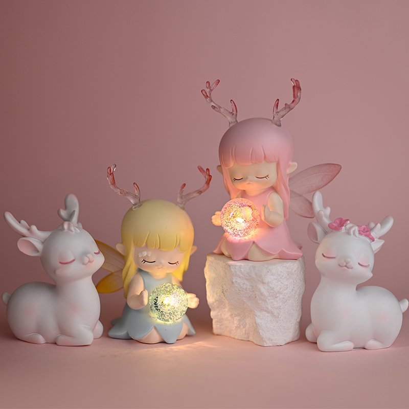 可爱小鹿与女孩少女心小夜灯房z间装饰卧室摆件治愈系生日礼物女