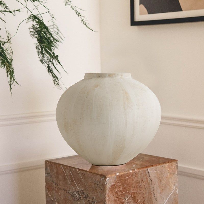 法式中古手工白色陶瓷复古陶罐侘寂风H大花瓶花器高级感摆件大肚