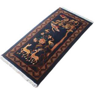 藏式藏毯新西蘭純羊毛手工剪花地毯羊毛鹿鹤座毯藏风纯羊毛家用