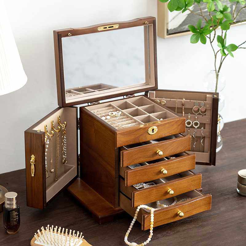 实木复古带锁镜子中式珠宝首饰盒收纳盒高档防氧化结婚古风中国风,玩具/童车/益智/积木/模型,垂直悬浮玩具,淘宝优惠券,粉丝福利购,淘宝优惠卷
