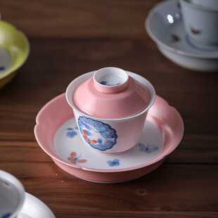 手绘窗花盖碗单个不烫手德化白瓷薄胎茶碗带盖壶承组陶瓷功夫茶具
