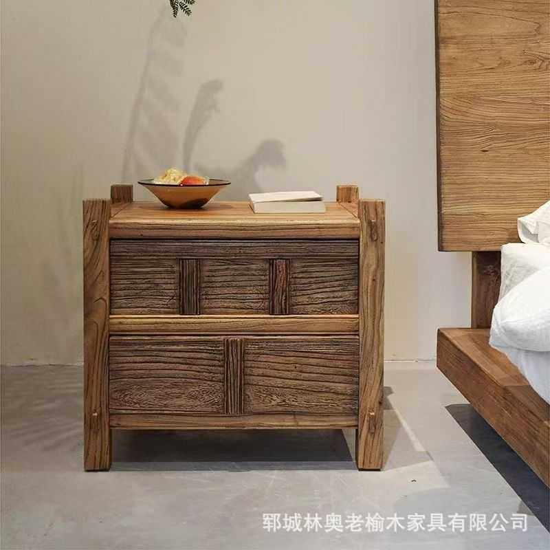老榆木床头柜民宿酒店卧室柜子侘寂风沙发边柜实木储物收纳柜子,电子元器件市场,其它元器件,淘宝优惠券,粉丝福利购,淘宝优惠卷