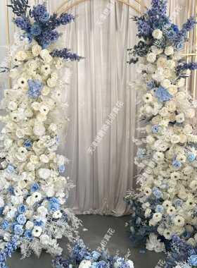 世爵户外婚礼堂仿真花绢花舞台背景墙2.4m蓝色牛角拱门