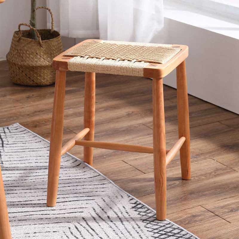 北欧樱桃木藤编纯实木方凳方凳梳妆凳简约轻奢编织换鞋凳日式餐椅