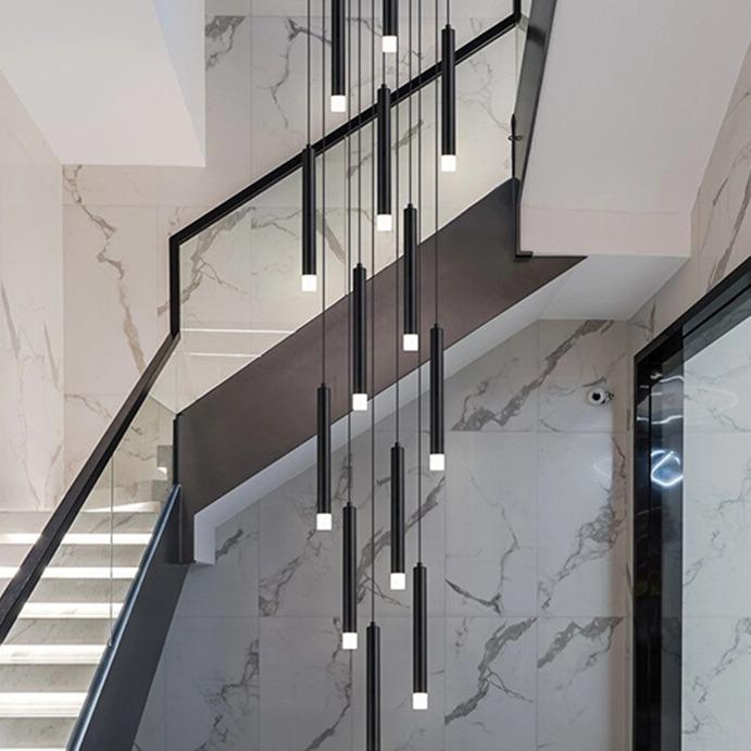 现代简约楼梯灯长吊灯挑高跃层极简别墅loft复式楼长条楼梯间灯具