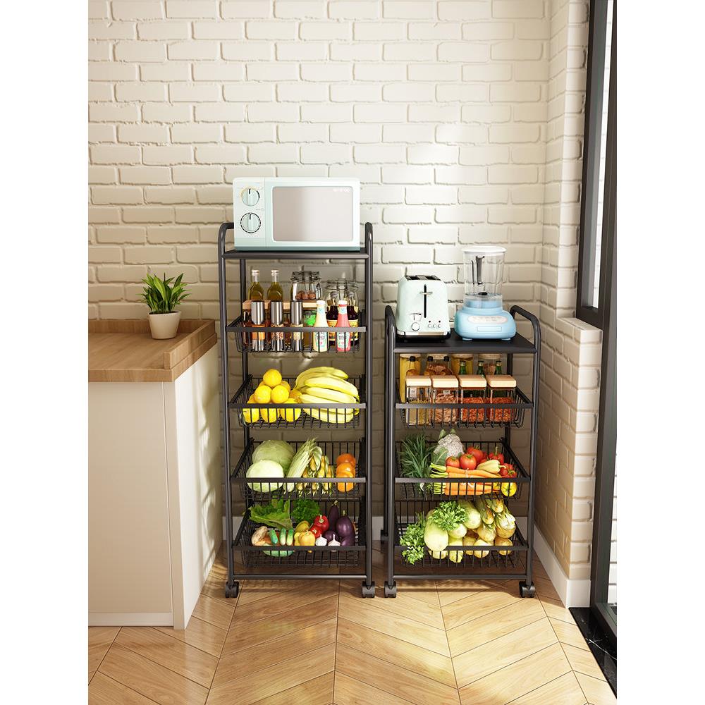 落地式多层蔬菜厨房置物架 可移动多功能家用大全果蔬储物菜篮子