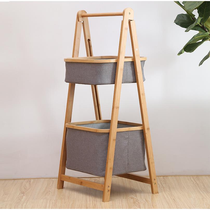 浴室置物架落地两层布艺浴室收纳架客厅储物架简约厨房整理收纳篮