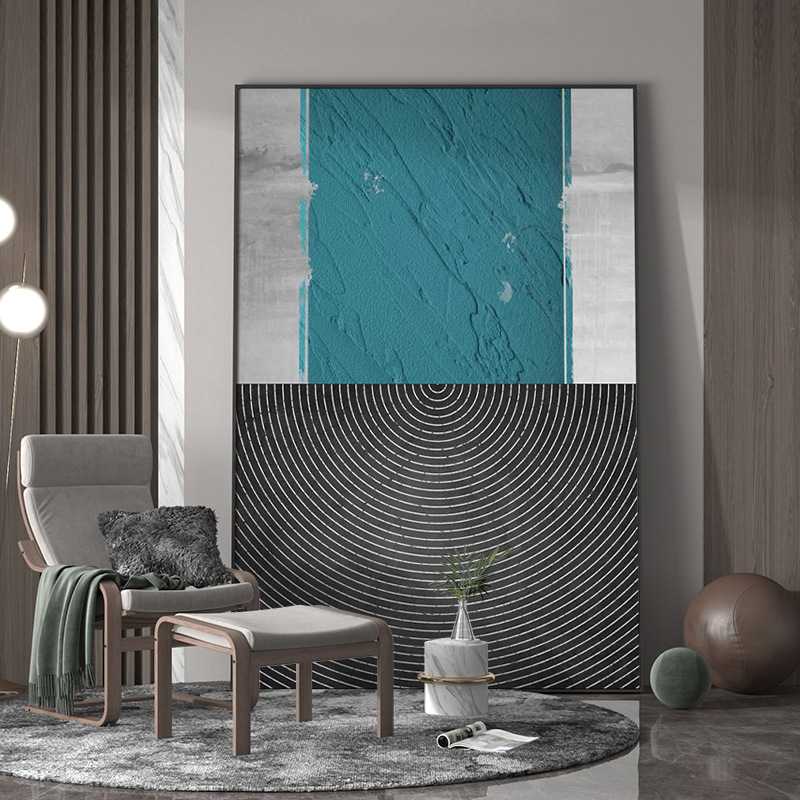 现代轻奢客厅玄关装饰画工业风蓝色复古抽象色块背景墙壁竖版挂画