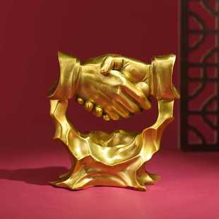 诚信握手铜制办公桌精致摆件诚信书柜创意装饰店面公司开业礼品