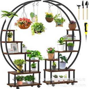 亚马逊 2 件 6 层半月形大型植物架 带可拆卸轮子 弧形梯子花盆架
