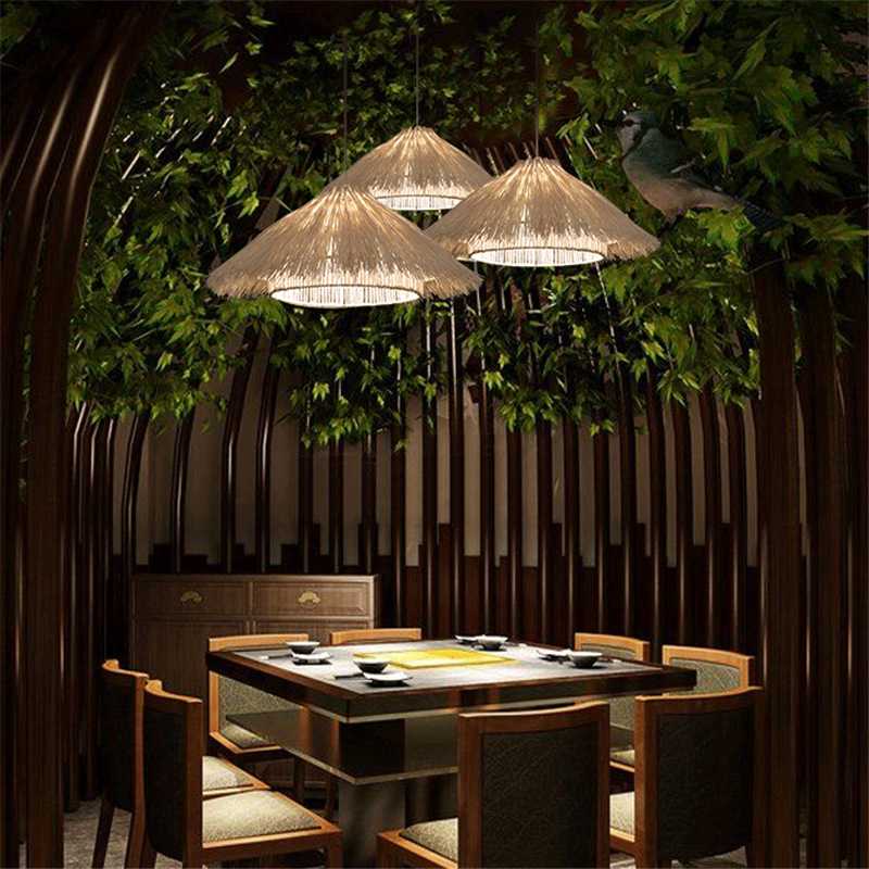 青川县工程公园中式风格藤艺麻线竹编吊灯简约竹子餐厅日式竹编灯