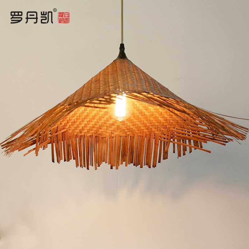 竹草绳编斗笠仿古民宿个性餐吧复古装饰纯手工竹编吊灯