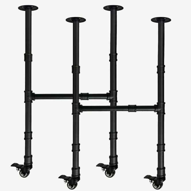 工业管道桌腿套装带脚轮刹车桌腿黑色金属管道桌脚铁艺实木桌子