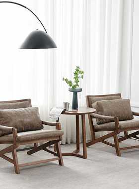 JMYDY-131#北欧实木单人沙发椅简约现代客厅阳台休闲真皮复古会议
