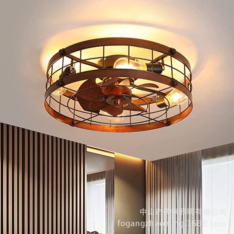 马逊2022年新款风扇灯餐厅家用工业风吸顶灯卧室静音复古风扇灯