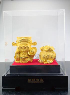 新款上市绒沙金工艺品哈哈财神聚宝盆两件套招财进宝摆件