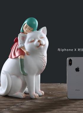 可爱创意树脂工艺品猫背少女桌面摆件家居客厅玄关装饰鹿背少女梦