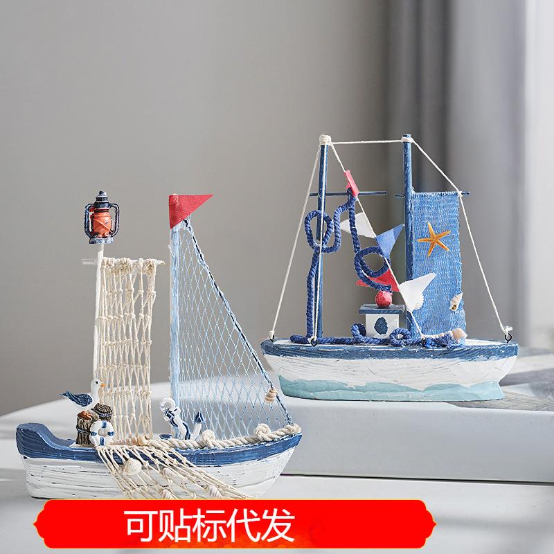 地中海木质雕刻船一帆风顺摆件乔迁礼品帆船工艺品家居摆件实木船