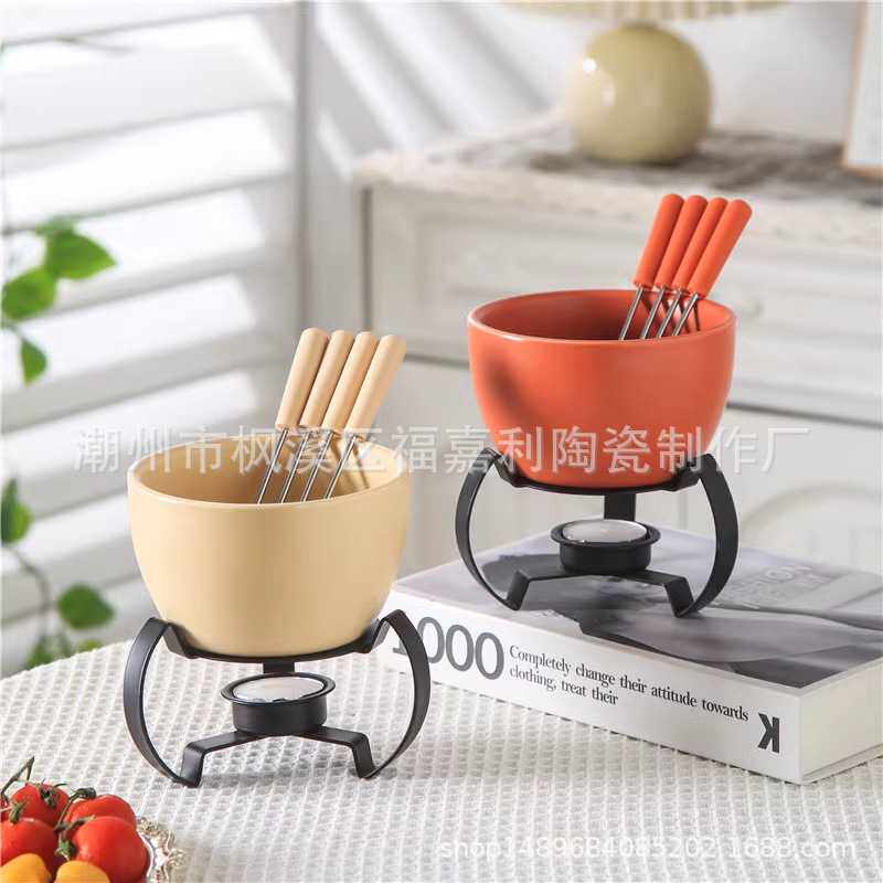 跨境冰淇淋火锅炉巧克力陶瓷锅炉欧美芝士巧克力火锅陶瓷小炉套装