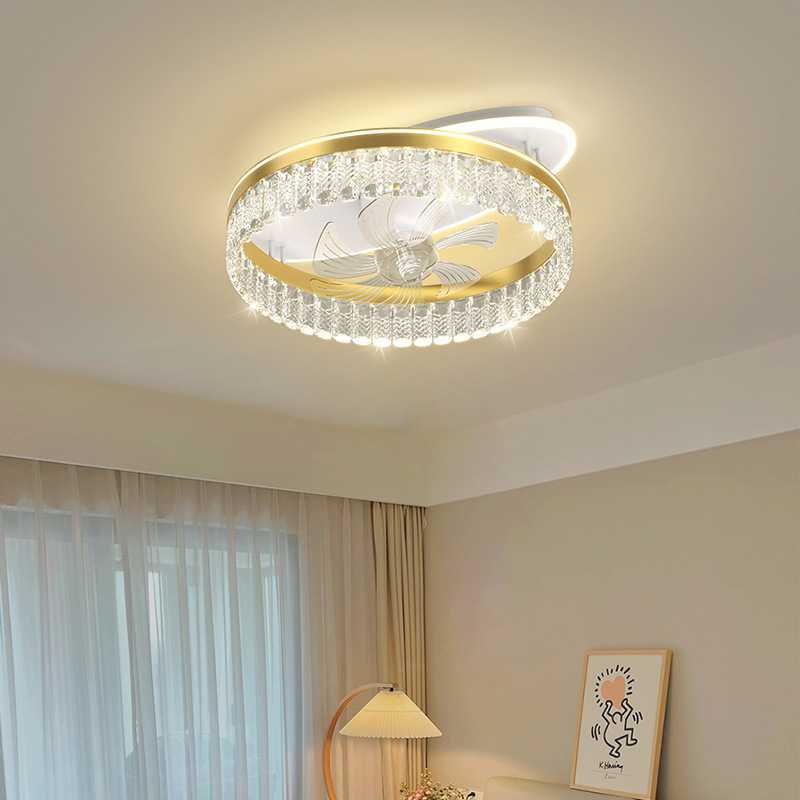 家用水晶吊扇灯吸顶灯客厅摇头风扇灯现代轻奢简约高端设计卧室