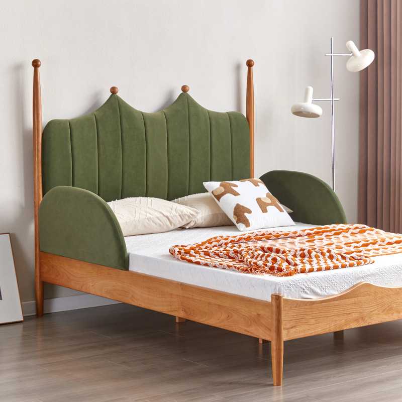 北美樱桃木实木儿童床软包靠背主卧1.8米双人床带护栏1.5米单人床