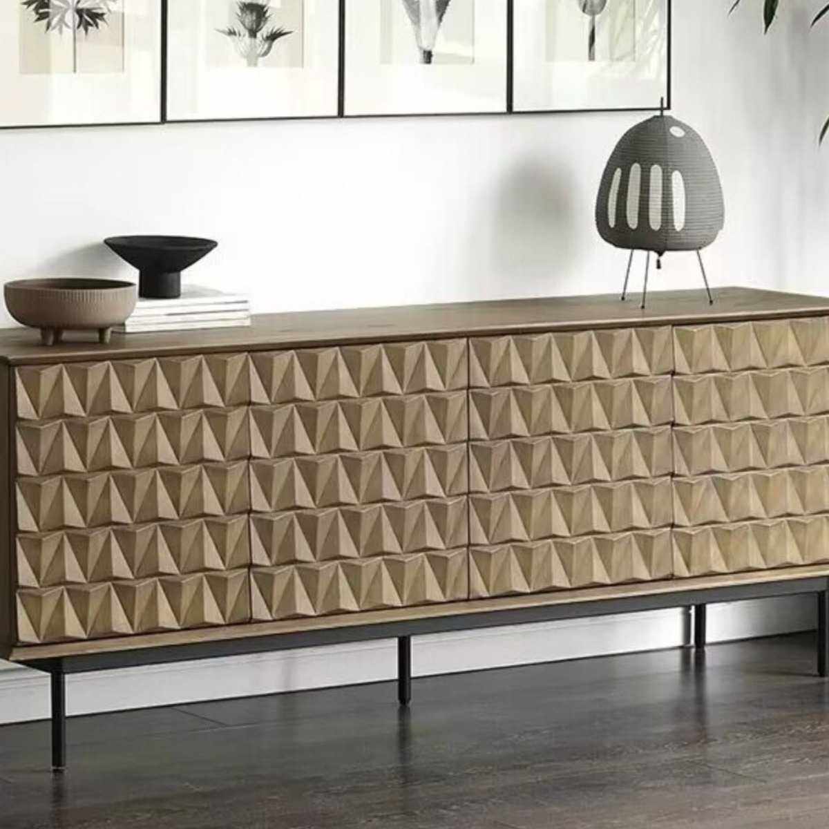 实木侘寂风极简餐边柜雕花中古玄关柜储物柜轻奢家用靠墙边柜北欧